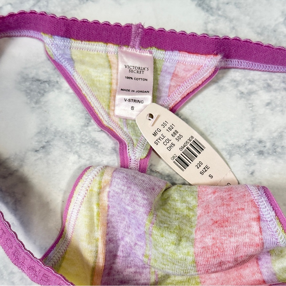 NWT Vintage Victoria’s Secret Y2K purple striped V-string thong panty S - Picture 5 of 5